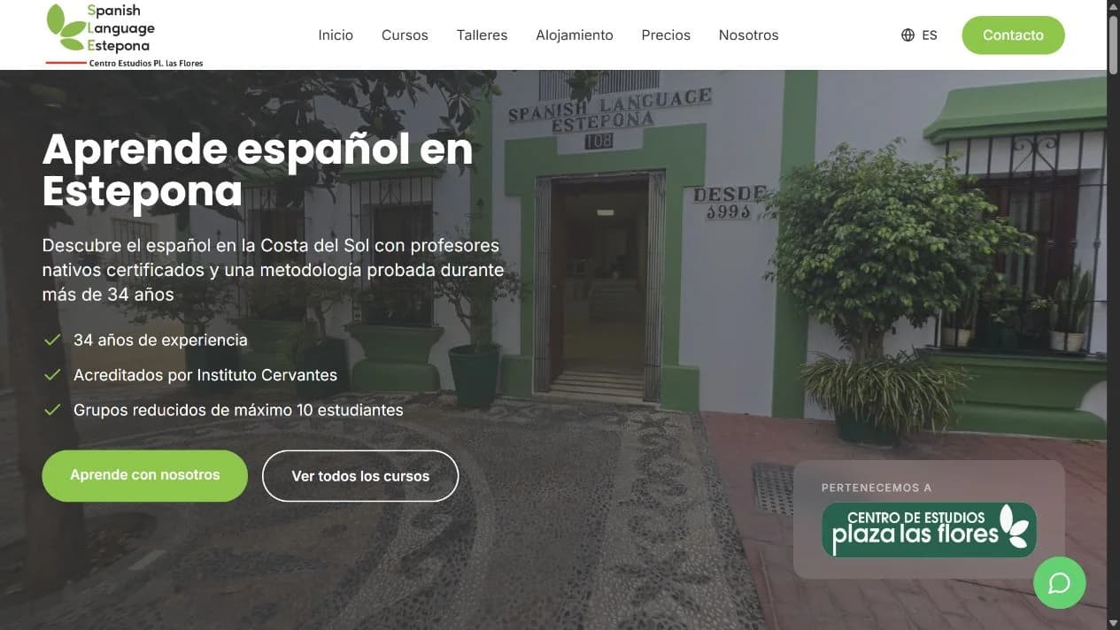 Captura real de la web de Spanish Language Estepona